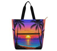 Amooorous Decorative Kid Tote Bag for Kids Boys Girls, Sunset Coconut Beach Summer Sturdy Teacher Tote Bags Handbags with Inner Pockets for School Shopping Beach Rainbow mochilas para