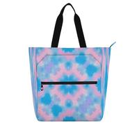 Amooorous Decorative Kid Tote Bag for Kids Students Adults, Blue-pink Tie-dye Waterproof School Beach Bag Shopping Bag with Zipper for College Shopping Beach Rainbow bolsa para llevar