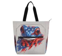 Amooorous Decorative Kid Tote Bag for Kids Students Adults, Cartoon Reptile 4th Of July Independence Day Large Children Activity Bag Art Tote Bag with Zipper for College Shopping Beach Rainbow para