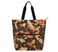 Amooorous Decorative Kid Tote Bag for Kids Students Adults, Japanese Goldfish Large School Shoulder Bags with Zipper Pockets for School Shopping Grocery Rainbow de tela para