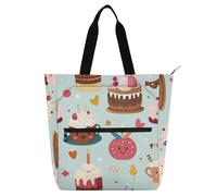 Amooorous Decorative Kids Book Tote for Boys Girls Adults, Cartoon Cakes Cute Safari Waterproof Heavy Duty Teacher Tote Bag Library Bag for School Shopping Grocery Rainbow tela para