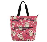 Amooorous Decorative Kids Book Tote for Boys Girls Adults, Valentine Owls Lovely Peach Water-resistant School Shoulder Bags with Zipper Pockets for School Shopping Beach Rainbow bolsa para llevar