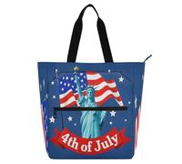 Amooorous Decorative Kids Book Tote for Kids Adults, 4th Of July Independence Day Blue Liberty Sturdy School Shoulder Bags with Zipper Pockets for School Shopping Travel Rainbow para libros
