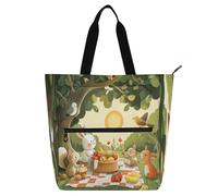 Amooorous Decorative Kids Book Tote for Kids Boys Girls, Simple Safari Animals Cartoon Sturdy Handbags Grocery Beach Bag with Zipper Pockets for School Shopping Travel Rainbow bolso para libros de