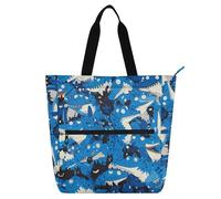 Amooorous Decorative Kids Book Tote for Kids Women Men, Cartoon Cute Blue Crocodile Waterproof Library Shoulder Bag Handbag with Zipper for College Shopping Beach Rainbow bolsa para llevar libros