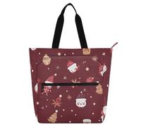 Amooorous Decorative Kids Book Tote for Kids Women Men, Cartoon Cute Red Christmas Snowman Large Reusable Grocery Beach Bag with Zipper for School and Playtime Rainbow mochilas para