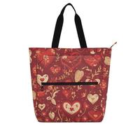 Amooorous Decorative Kids Cute Tote Bags for Kids Students Adults, Red Gold Valentine Romantic Love Sturdy Teacher Tote Bags Shoulder Bag with Zipper for School Shopping Beach Rainbow bolsos para