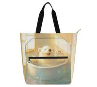 Amooorous Decorative Kids Tote Bag Piano Book Bag for Boys Girls Adults, Cartoon Cute White Bathing Bear Large Children Activity Bag Art Tote Bag with Zipper for College Shopping Beach Rainbow bolsos