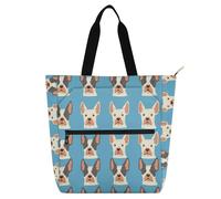 Amooorous Decorative Kids Tote Bag Piano Book Bag for Boys Girls Women, Cartoon Cute Blue Puppy Waterproof Reusable Grocery Beach Bag with Zipper for School and Playtime Rainbow bolsos para guardar