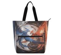 Amooorous Decorative Kids Tote Bag Piano Book Bag for Kids Adults, Red and Blue Ice and Fire Phoenix Sturdy Reusable Grocery Beach Bag with Zipper for School and Playtime Rainbow para libros