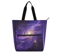 Amooorous Decorative Kids Tote Bag Piano Book Bag for Kids Boys Girls, Purple Gold Mysterious Galaxy Sturdy Library Book Bag Handbag with Zipper Pockets for School and Playtime Rainbow para libros de