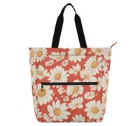 Amooorous Decorative Kids Tote Bag Piano Book Bag for Kids Boys Girls, Red and White Daisies Sturdy Library Book Tote Shopping Bag with Zipper Handles for College Shopping Beach Rainbow tela para