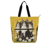 Amooorous Decorative Kids Tote Bag Piano Book Bag for Kids Students Adults, Cartoon Cute Norwegian Safari Cats Large Library Book Bag Handbag with Zipper Pockets for School Shopping Travel Rainbow