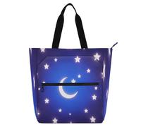 Amooorous Decorative Kids Tote Bag Piano Book Bag for Kids Women Men, Childish Star and Moon Dark Blue Large Handbags Grocery Bag with Zipper for College Shopping Beach Rainbow bolso para libros