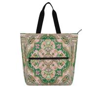 Amooorous Decorative Kids Tote Bag Piano Book Bag for Kids Women Men, Middle Eastern Style Flora Pink and Green Water-resistant Teacher Tote Bags Shoulder Bag with Zipper for School Shopping Travel