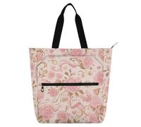 Amooorous Decorative Kids Tote Bag Piano Book Bag for Kids Women Men, Roses Gold Romantic Roses for Valentine Lightweight Reusable Grocery Beach Bag with Zipper for School Shopping Grocery Rainbow de