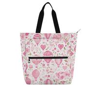 Amooorous Decorative Kids Tote Bags for Boys Girls Adults, Hot Balloon White and Peach Sturdy Children Activity Bag Art Tote Bag with Zipper for School Shopping Travel Rainbow para libros de
