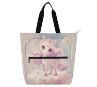 Amooorous Decorative Kids Tote Bags for Kids Boys Girls, Chibi - Style Cute Mermaid Colorful Lightweight Library Shoulder Bag Handbag with Zipper for School Shopping Beach Rainbow para guardar libros