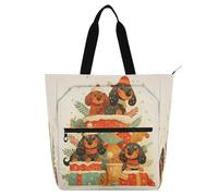 Amooorous Decorative Kids Tote Bags for Kids Students Adults, Cartoon Cute Christmas Dachshunds Dogs Lightweight Reusable Book Bag Grocery Bag with Zipper for School and Playtime Rainbow dela para