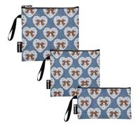 Amooorous Denim Blue-Brown Bow Heart Pack of 3 Reusable Snack Bags Waterproof Diaper Bag Organization for Camp Friends and Gear