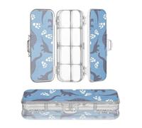 Amooorous Designed Clear Pencil Box Blue Dino Footprint Dinosaur Silhouette | Double Deck Hard Pens Case For Stationery Supplies With Snap-Tight Lid