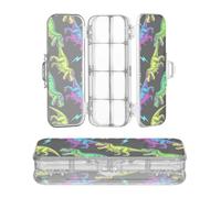 Amooorous Designed Clear Pencils Box Retro 80s Neon T-rex Dinosaurs | Double-Deck Pens Boxes Case For Stationery With Snap And Lid