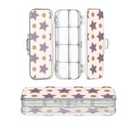 Amooorous Designed Clear Pencils Box Wine Red Stars Dot Beige | Double-Deck Pens Marker Case For Stationery Supplies With Snap Lid