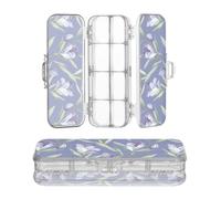 Amooorous Designed Plastic Box for Pencils Violet Flowers Green Leaves
