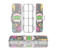 Amooorous Designed Plastic Pencil Box Clear Cartoon Dinosaur Vintage | Double Deck Transparent Pens Case For Stationery Supplies With Snap Lid