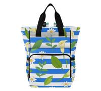 Amooorous Diaper Bag Backpack Diaper Bag Backpack for Moms Dads Blue White Striped Calla Lily Daisy Flower
