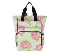 Amooorous Diaper Bag Backpack Travel Diaper Bags Spring Red Rose Green Pattern