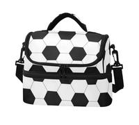 Amooorous Double-Layer Insulated Lunch Bag Soccer Ball Black and White