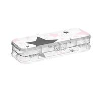 Amooorous Dreamy Black and Pink Stars Designed Pencil Storage Box Clear Double Deck Hard Pens Cases For Art Supplies With Snap-Tight Lid