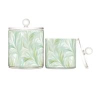 Amooorous Dreamy Green White Clear Plastic bins for storage with lid Bathroom Essentials Decorative storage bins for Cotton Swabs,Cotton Pads,Floss Picks,Paper Clips,Hair Clips 2 Pack