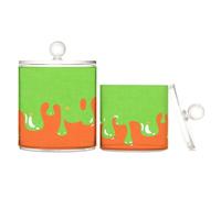 Amooorous Drip Style Green Orange Clear Plastic Storage Container Jars with lid Office Essentials Decorative storage bins for Cotton Swabs,Cotton Pads,Floss Picks,Paper Clips,Hair Clips 2 Pack