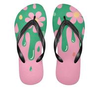 Amooorous Drip Style Pink Green rubber flip flop for women lightweight flops women for Outdoor Swimming, Hiking, Travel walking