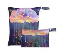 Amooorous Fairy Tale Colored Stars and Clouds zippered wet dry bag for breast pump parts 2 Pack diaper bag essential items with handles for bathing, travel