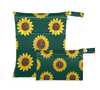 Amooorous Fake Glitter Cartoon Sunflower Green zippered wet diaper bag 2 Pack travel essentials for babies with handles for travel, beach