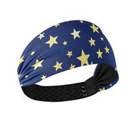 Amooorous Fake Glitter Gold Star Dark Blue Non-Slip sweat headbands for women Stretchy sweat band for women for Gym Volleyball washing face cintas para el pelo de mujer