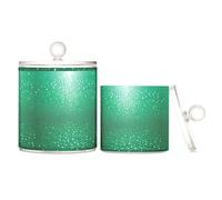 Amooorous Fake Glitter Green Clear Plastic Makeup Organizer Storage with lid Bathroom Essentials Decorative storage bins for Cotton Swabs,Cotton Pads,Floss Picks,Paper Clips,Hair Clips 2 Pack