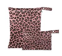 Amooorous Fake Glitter Leopard Print Pink zippered dry bags 2 Pack travel essentials for flying with handles for travel, yoga