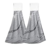 Amooorous Fake Glitter Marble Grain Grey Decorative Hand Towel with Button Loop 2 Pack Hand Towels for Bathroom Decorative White Dish Cloths