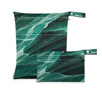 Amooorous Fake Glitter Marble Grain Navy Green zippered bag for swimming 2 Pack travel essentials for babies with handles for baby diapers, bathing