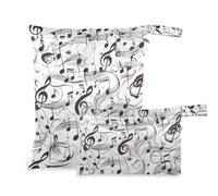 Amooorous Fashion Music Score White reusable bags for diaper 2 Pack travel essentials for flying with handles for daycare, bathing
