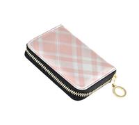 Amooorous Flesh Pink Checkerboard Leather Wallet Card Holder with 9 Cards Slot RFID Blocking Card Organizer carteras para Mujer