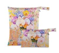 Amooorous Flower in Vase Pastel Background reusable dirty clothes bag 2 Pack travel essentials for flying with handles for gym, yoga