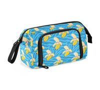 Amooorous Funny Yellow Bananas Blue Animal Stripes Pencil Cases Large Capacity Cute School Supplies with Zipper for College Student High School