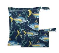 Amooorous Funny Yellowfin Tuna Fishes Navy Blue zippered wet dry bag for breast pump parts 2 Pack travel essentials for babies with handles for baby diapers, baby diapers