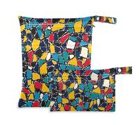 Amooorous Geometric Pattern Handy Drawn mess-proof bag for travel 2 Pack wet bag for swimsuit with handles for baby diapers, bathing
