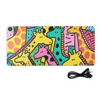 Amooorous Giraffe Doodle Art Leather Heated Mouse Pad 31.5 x 13 In Hand Warmer Desk Writing Pad for Office Table Writing Work